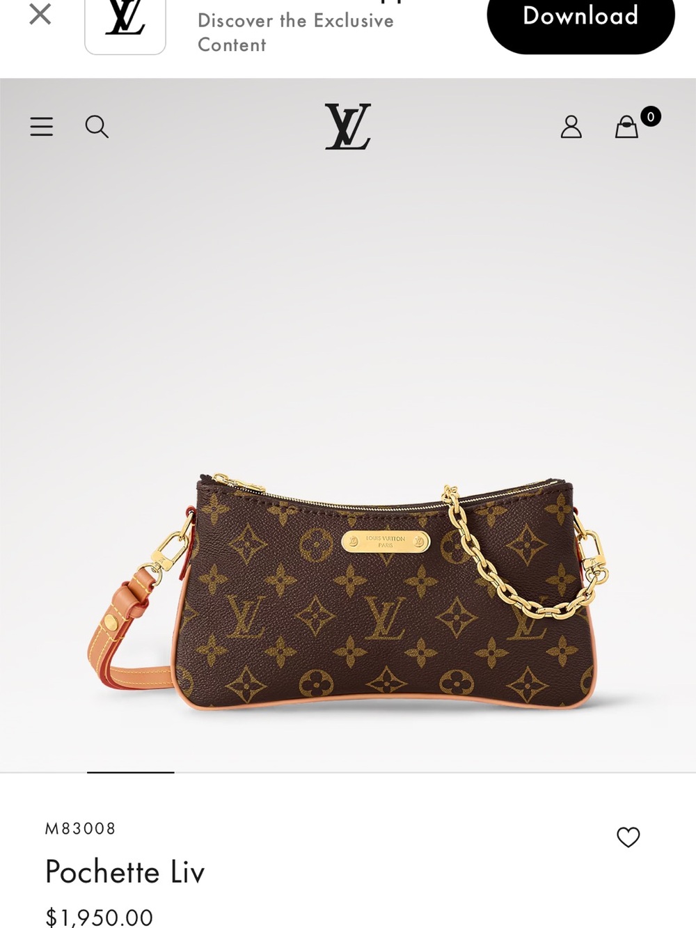 Louis Vuitton Monogram Pochette Liv with Vachetta Trim and Gold Chain - Picture 6 of 15